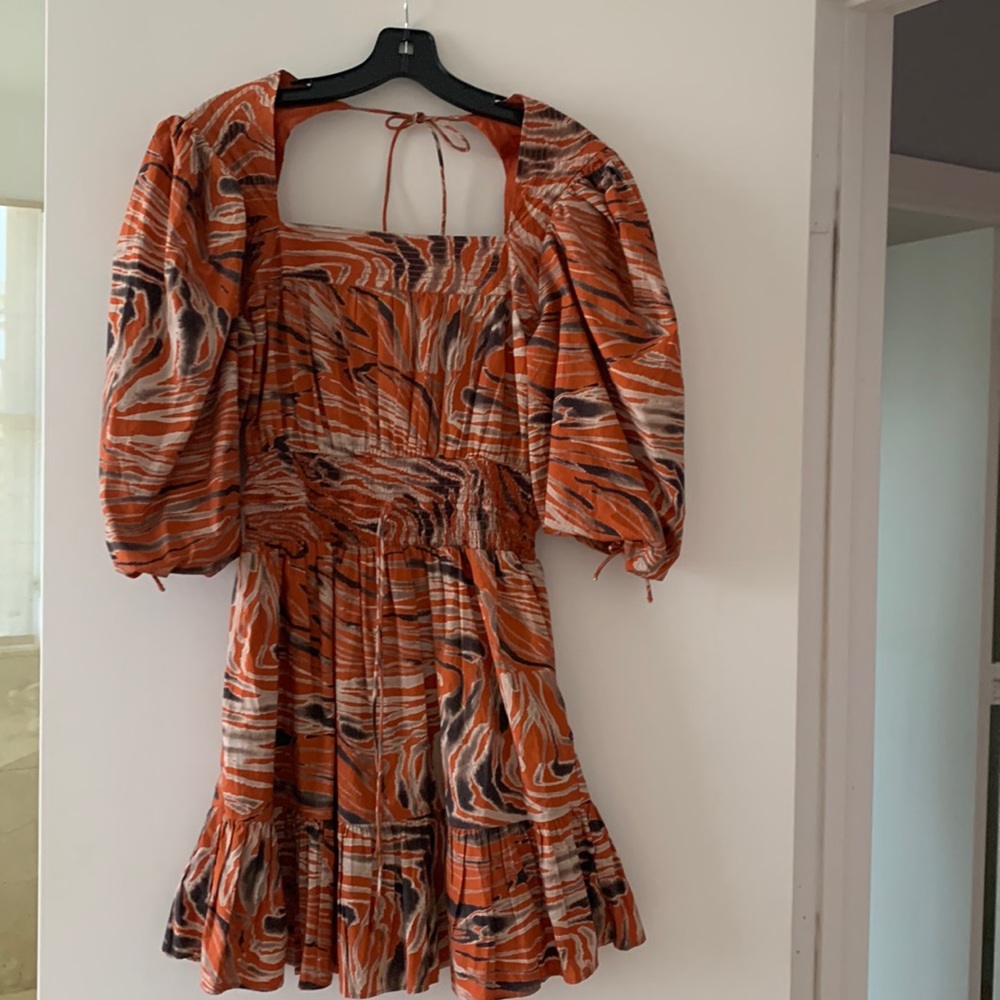Mini Dress with Orange Marble Print